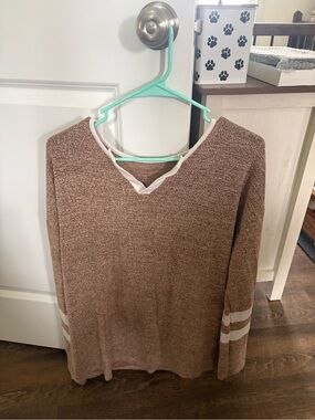 Cozy Brown V‑Neck women's Sweater with Contrast Trim